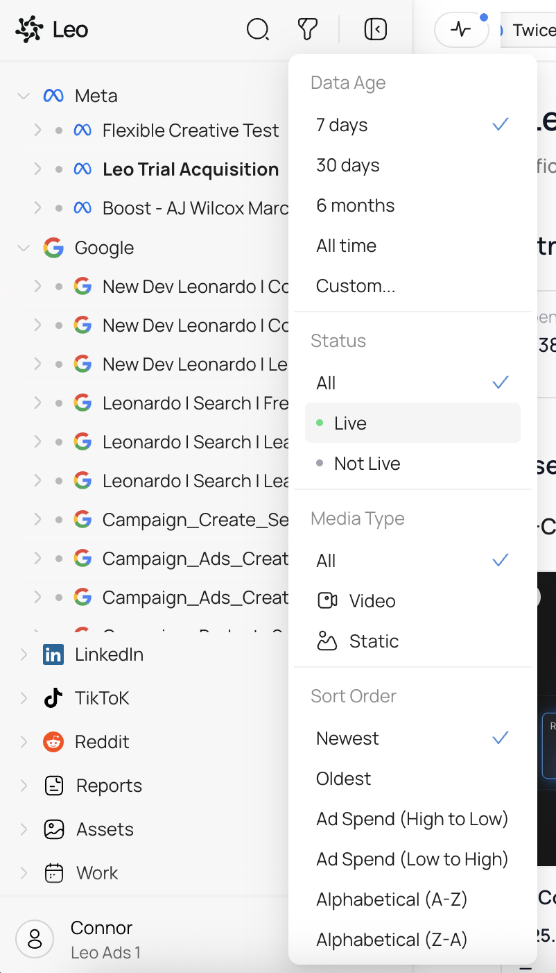 Filter and sort controls